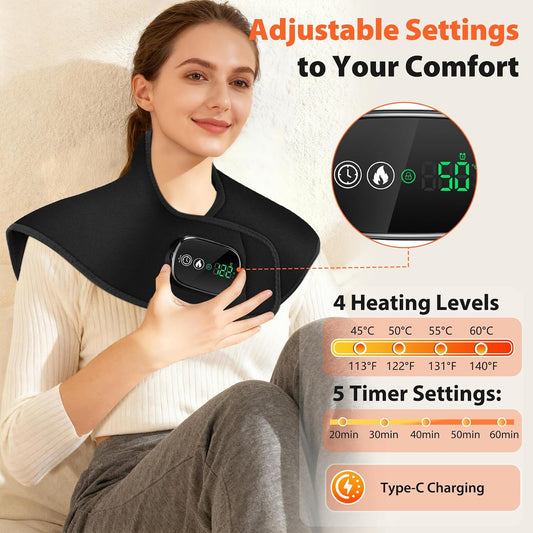 Heating Pad for Neck Shoulder, Cordless Electric Neck Shoulder Heating Pad Wrap 4 Heat Options & 5 Auto Timer for Mom Women