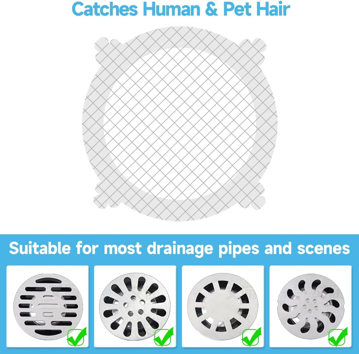 VIVIDLY 50 Pack Disposable Shower Drain Hair Catcher Stickers for Home | No scrubbing required after use, catches human & pet hair easily, fits bathroom kitchen tub & sink
