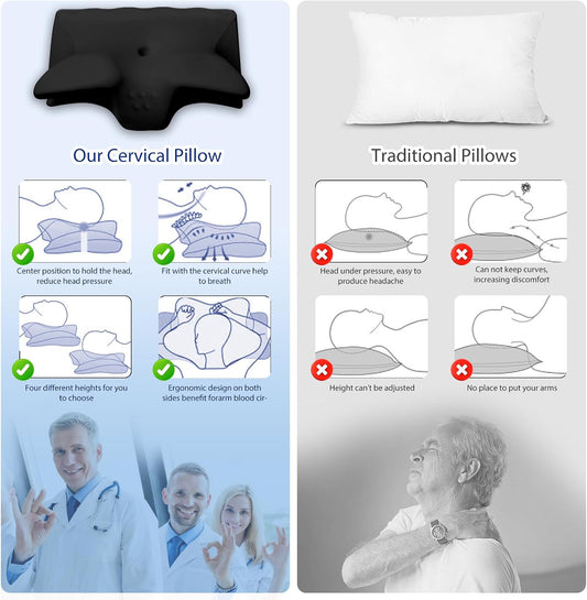 Cervical Pillow for Neck Pain Relief, Cooling Contour Memory Foam Pillows Support Odorless Ergonomic Neck Pillow Adjustable Orthopedic Bed Pillow for Side Back Stomach Sleeper with Pillowcase,Snow