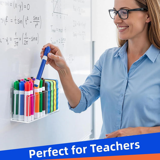 Magnetic Pen Holder, Acrylic Dry Erase Marker Holder | Magnetic Pen Holder for Refrigerator, Whiteboard, Pens, Pencils, Non-slip Acrylic Magnetic Marker Holder, Transparent, 1 Pack