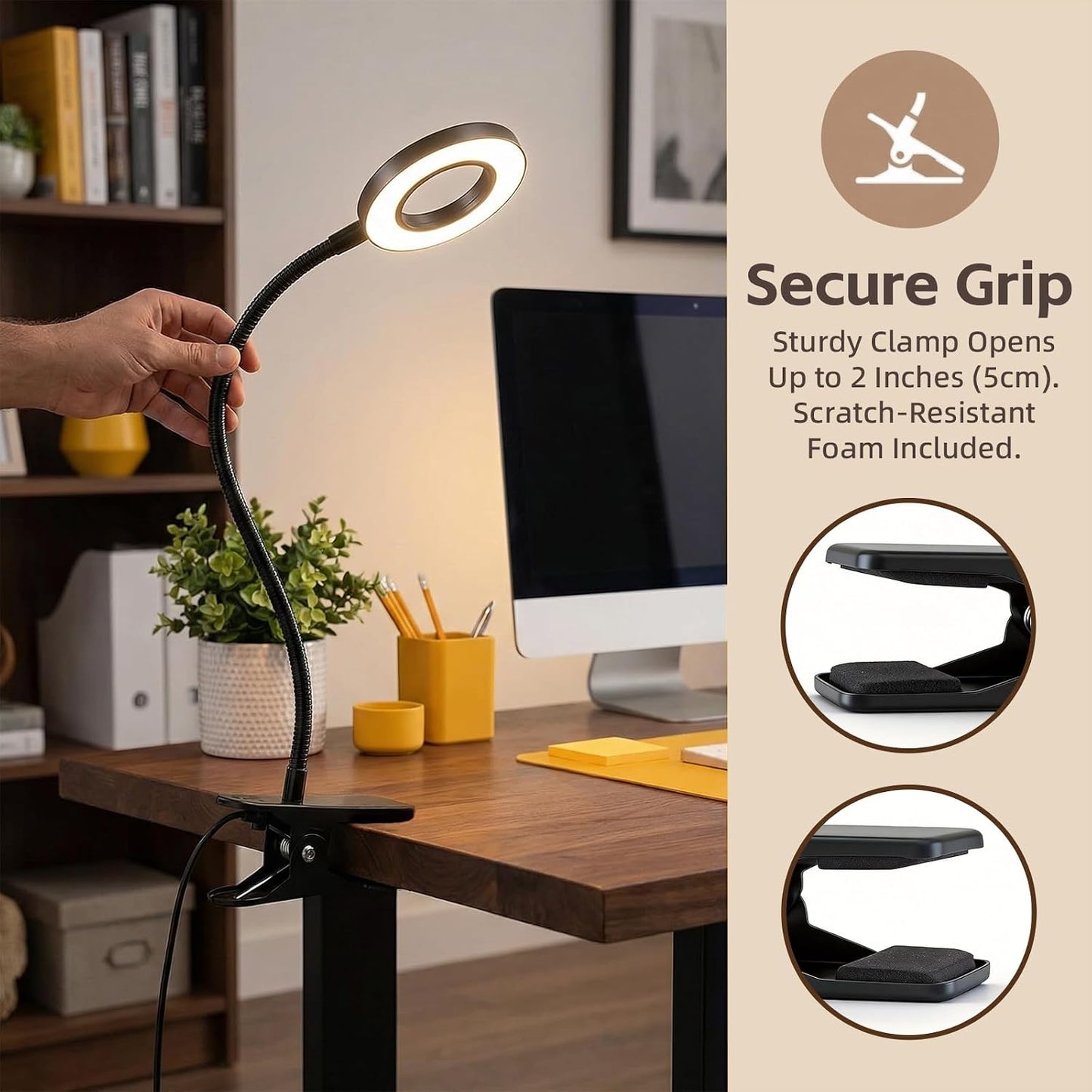 Clip on Book Light, LED Desk Lamp with Clamp, Flexible Gooseneck | Aluminum 15" Gooseneck Reading Light, 48 LED,3 Modes &10 Brightness, 59" USB Powered, for Headboard, Dorm, Craft, Office