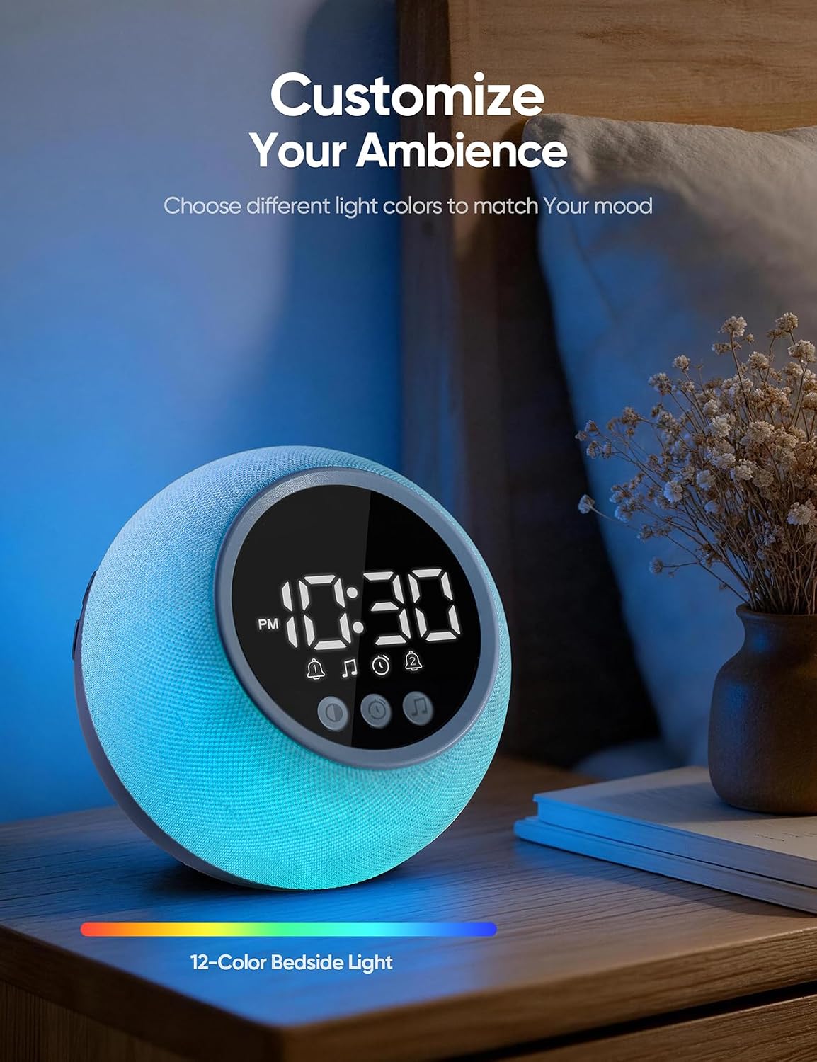 Wake Up Light Sunrise Alarm Clock with Sound Machine, 12-Color Night Light | ERZERT Digital Dual Alarm Clock for Bedrooms with White Noise Machine 30 Sounds, Snooze, Easy-Set for Baby Kids Adult