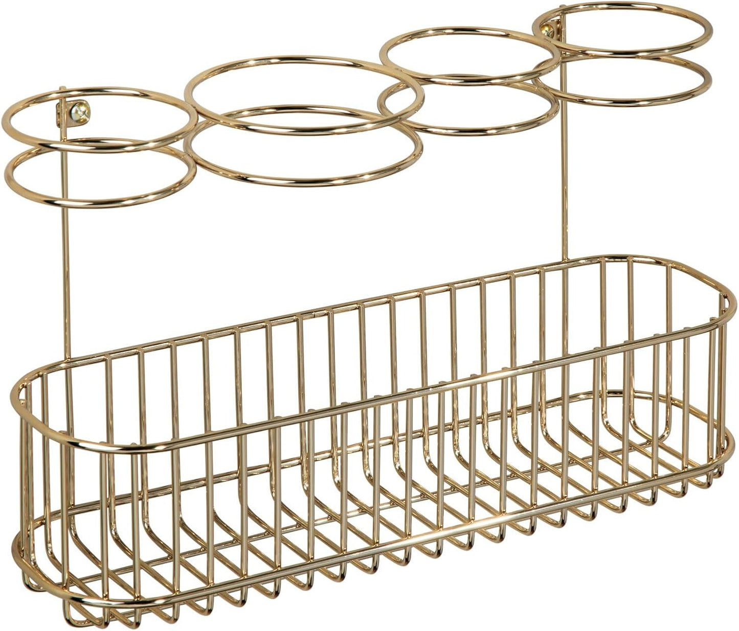 mDesign Hair Dryer Caddy – Wall Mounted Storage Rack with 4 Compartments – Hair Tool Organiser for Dryers, Curling Wands, Straighteners – Brass