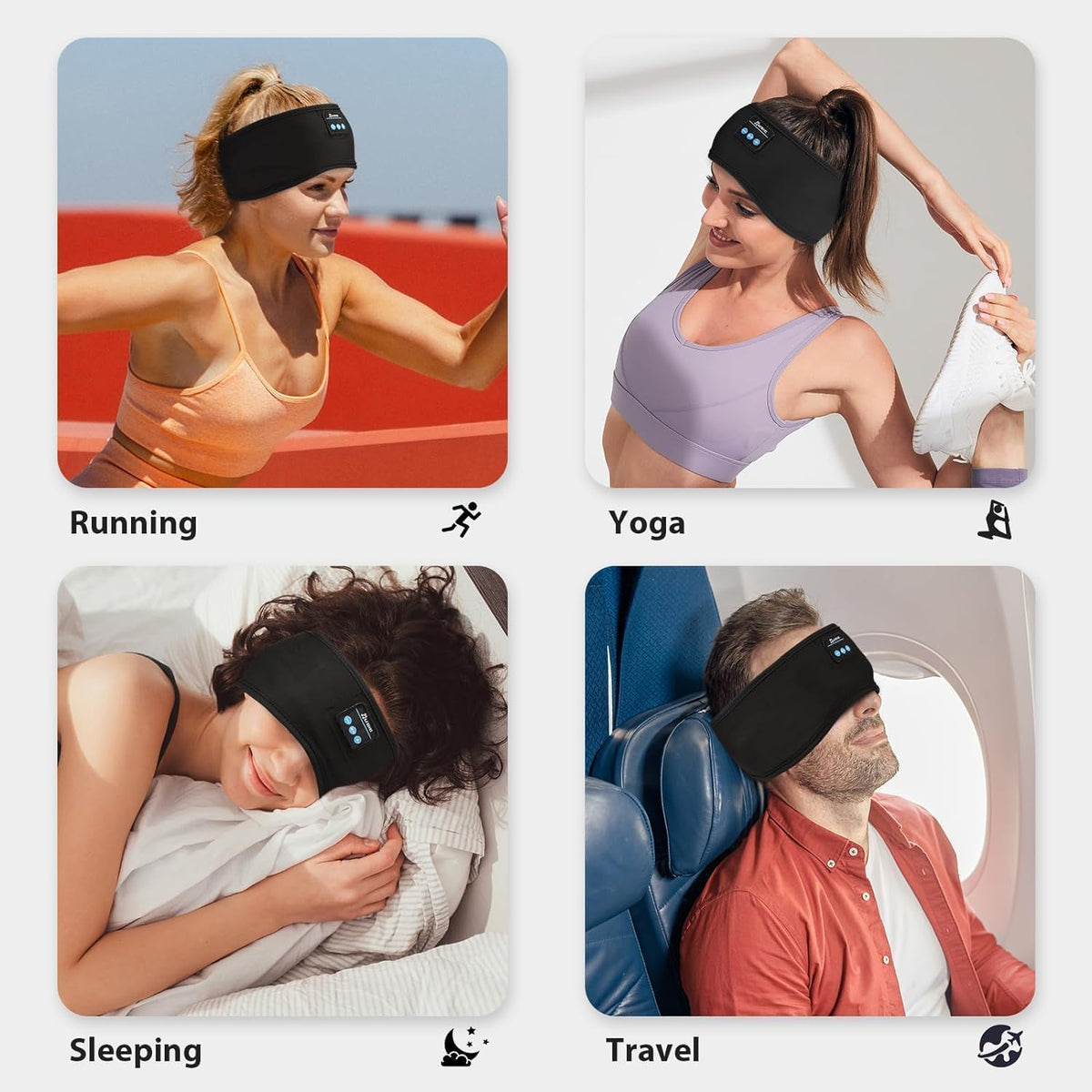2-Pack Sleeping Headphones, Ultra-Thin Headband Headphones for Side Sleepers, Adjustable Bluetooth Headband for Yoga, Running, Workout & Travel
