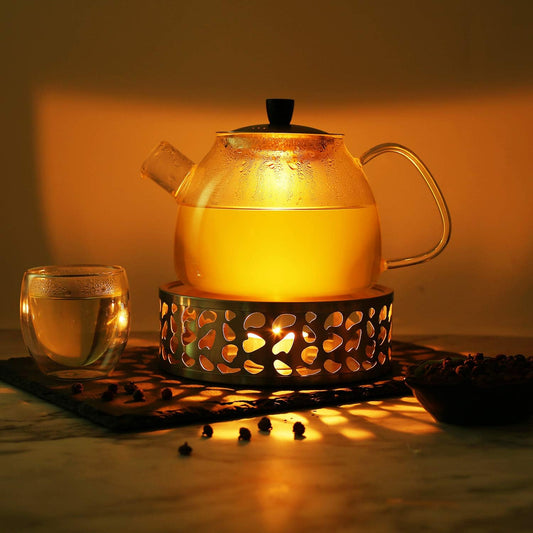 Teapot Warmer, Brushed Stainless Steel Tea Warmer with Tealight Holder, Gold