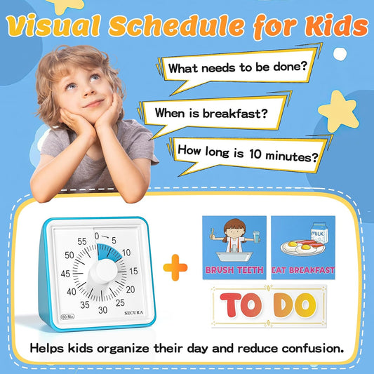 Secura 60-Minute Visual Timer, with Schedule Tasks for Kids ADHD & Autism