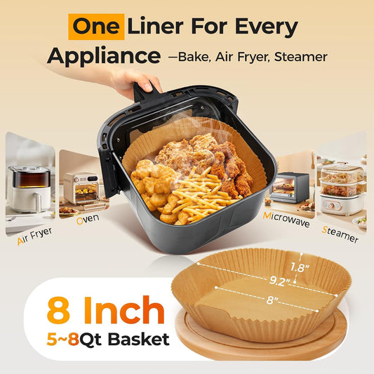 8 Inch Square Air Fryer Liners Disposable for 5-8QT, Parchment Paper