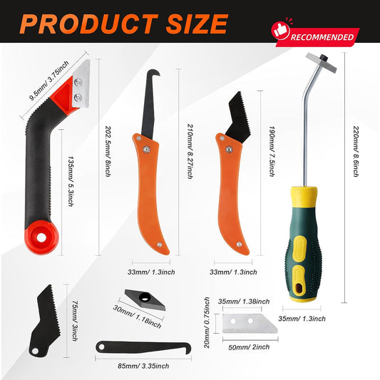 23 Pack Grout Removal Tool Kit, 2 Tile Grout Saws with 6 Extra Blades, 2 Hand Grout Saw with 5 Cleaning Sawtooth Blades, Hook Knife, for Bath Shower Floor Tile Grout Cleaning Caulk Remover