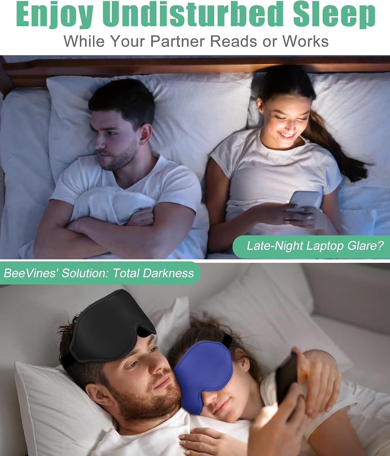 BeeVines Sleep Mask, 2 Pack 3D Contoured Sleeping Eye Masks for Lash Extensions, Night Molded Covers with Adjustable Strap, Memory Foam Eye Shade for Traveling Yoga Nap(Black & Grey)