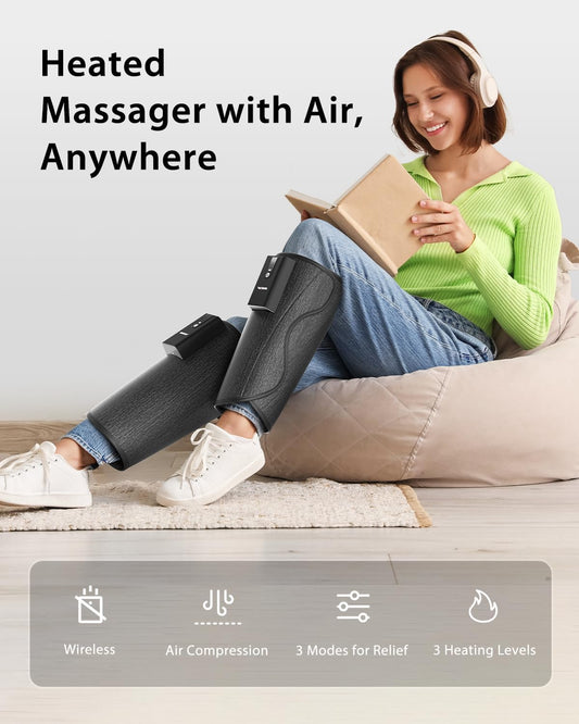 CINCOM Cordless Leg Massager with Heat and Air Compression | Rechargeable Calf Massager for Circulation and Pain Relief FSA, 3 Modes 3 Heatings 3 Intensity Levels Portable Leg Massager