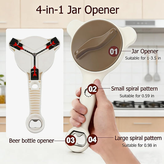 4-in-1 Jar Opener for Weak Hands, Adjustable Lid & Bottle Opener Black | Ergonomic non-slip grip for arthritis hands, opens jars bottles cans, adjustable multi-size lid remover, durable kitchen tool