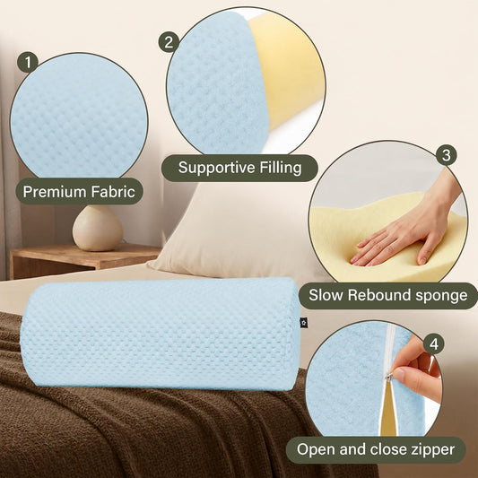 Half Moon Bolster Knee Pillow for Back Sleeping Memory Foam Leg Pillow for Ankle and Foot Comfort Under Knee Pillow for Side Sleepers Machine Washable Cover(17" x 7.5" x 4.3")