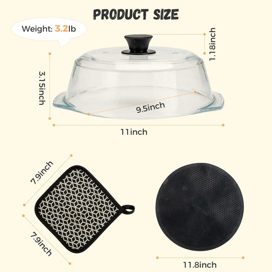 Glass Microwave Splatter Cover for Food with Silicone Trivet