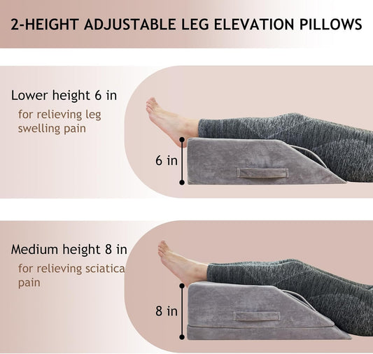 Wedge Pillow for Sleeping, Bed Wedge Pillow for After Surgery 3-Height Memory Foam Leg Elevation Pillow for Swelling Back Pain Relief Sciatica Knee Ankle Pain Bed Support Legs L 24"