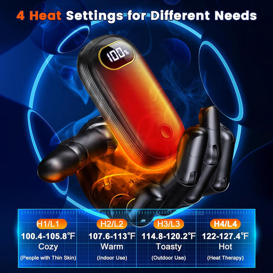 Electric Hand Warmers Rechargeable with Flashlight, LED Display, 17Hrs Warmth, Dual-Side 4 Levels Fast Heating Portable Pocket Heater for Hunting, Camping, Golf, Outdoor, Gifts for Women/Men