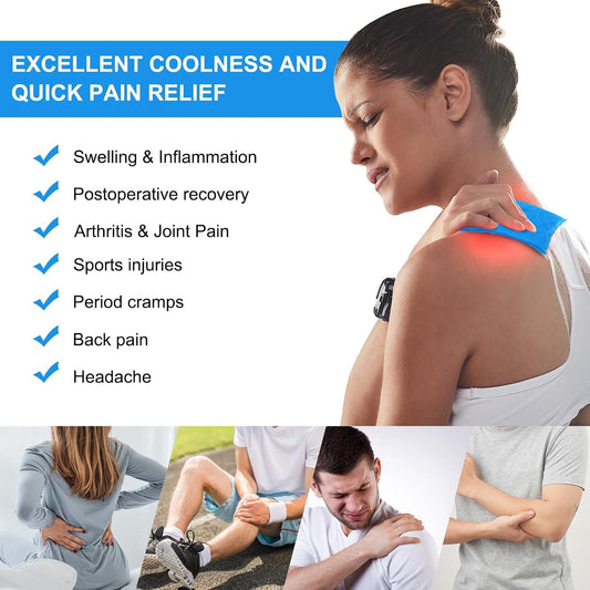 Reusable Hot Cold Gel Ice Pack with Strap, 9x4.5'' | Flexible Cold Pack, Hot/Cold Compress, Pain Relief, For Surgery, Inflammation, Shoulder, Neck, Back, Legs, Knee