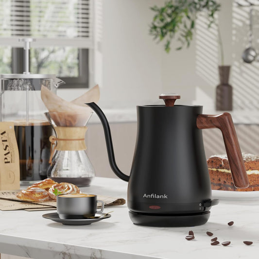 Anfilank Gooseneck Electric Kettle with Thermometer, 0.8L Small Electric Tea Kettle, 1200W Fast Heat, Precision Pour for Coffee & Tea, Auto Shut Off & Dry Boil Protection, Stainless Steel