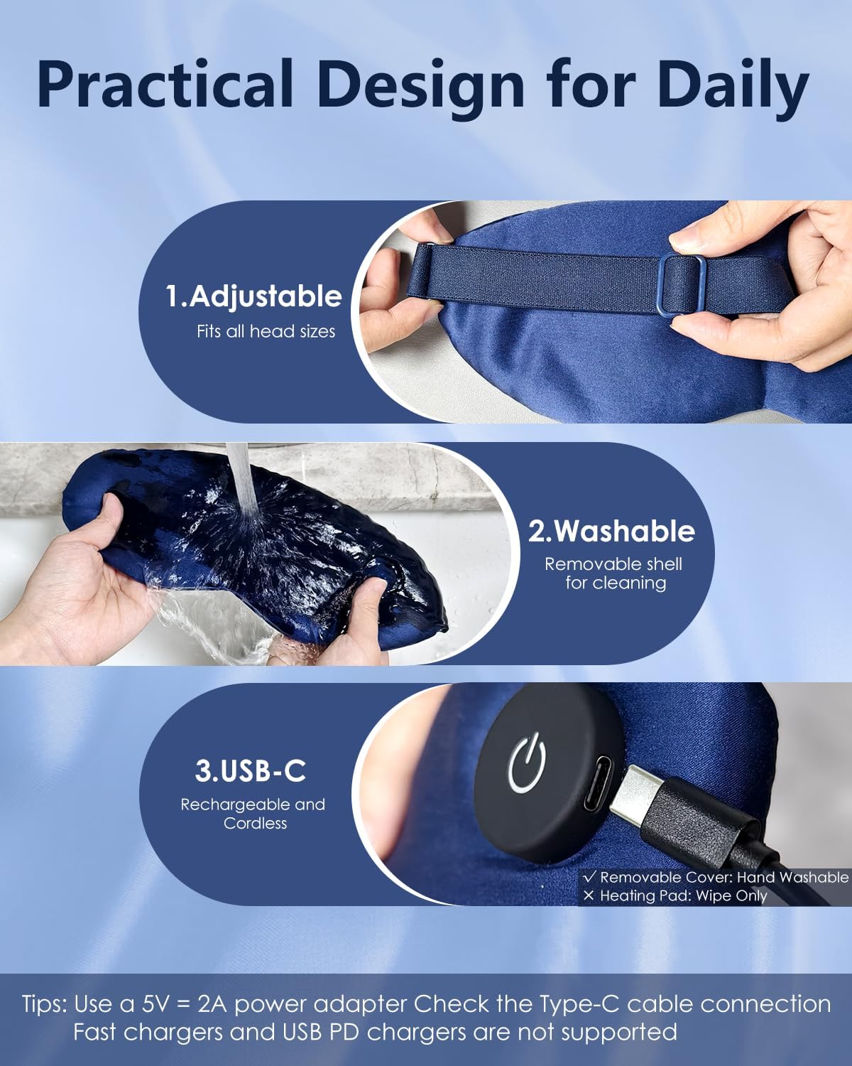 Heated Eye Mask for Dry Eyes – Upgraded Cordless Warm Eye Compress, 100% Mulberry Silk Sleep Mask with Graphene Heating, 3 Heat Levels and Auto Shut-Off, Rechargeable & Washable