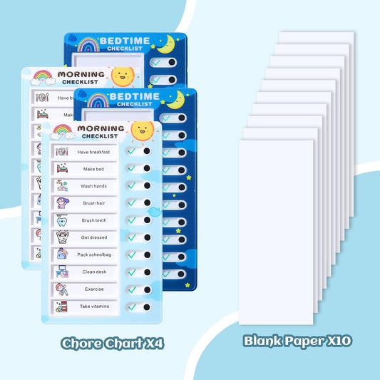 4Pack Upgraded Chore Chart for Kids - Morning Bedtime Daily Routine Chores Chart for Kids with Checklist, Kids Chore Chart, Visual Schedule for Kid Chore Board ADHD Tools for Kid Sliding Chore Chart