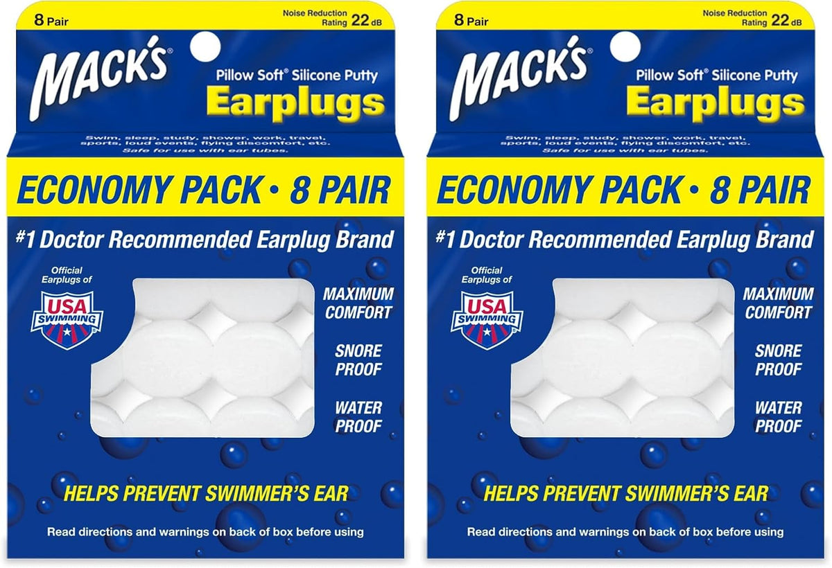 Mack's Pillow Soft Silicone Earplugs, 8 Pair - The Original Moldable Silicone Putty Ear Plugs for Sleeping, Snoring, Swimming, Travel, Concerts and Studying | Made in USA