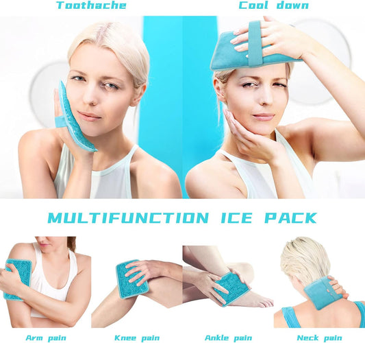 Gel Beads Ice Pack Ice Bag with Strap-1 Pack Reusable Hot & Cold Pack Compress for Knee, Shoulder, Foot, Back, Ankle, Neck, Hip, Elbow, Wisdom Tooth-7.76''x4.93''(Blue) | Cold Therapy for Pain Relief Knee, Shoulder, Foot, Back, Ankle, Neck, Hip, Elbow,