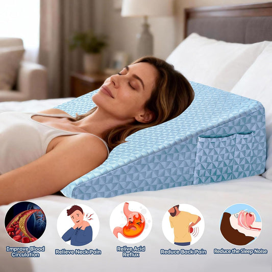 8" Leg Elevation Pillow, Memory Foam Wedge Pillow for Leg & Knee Support | Knee, Hip & Ankle Support. Elevates Legs For Comfortable Sleeping, Resting, And Recovery With A Supportive Wedge Shape.
