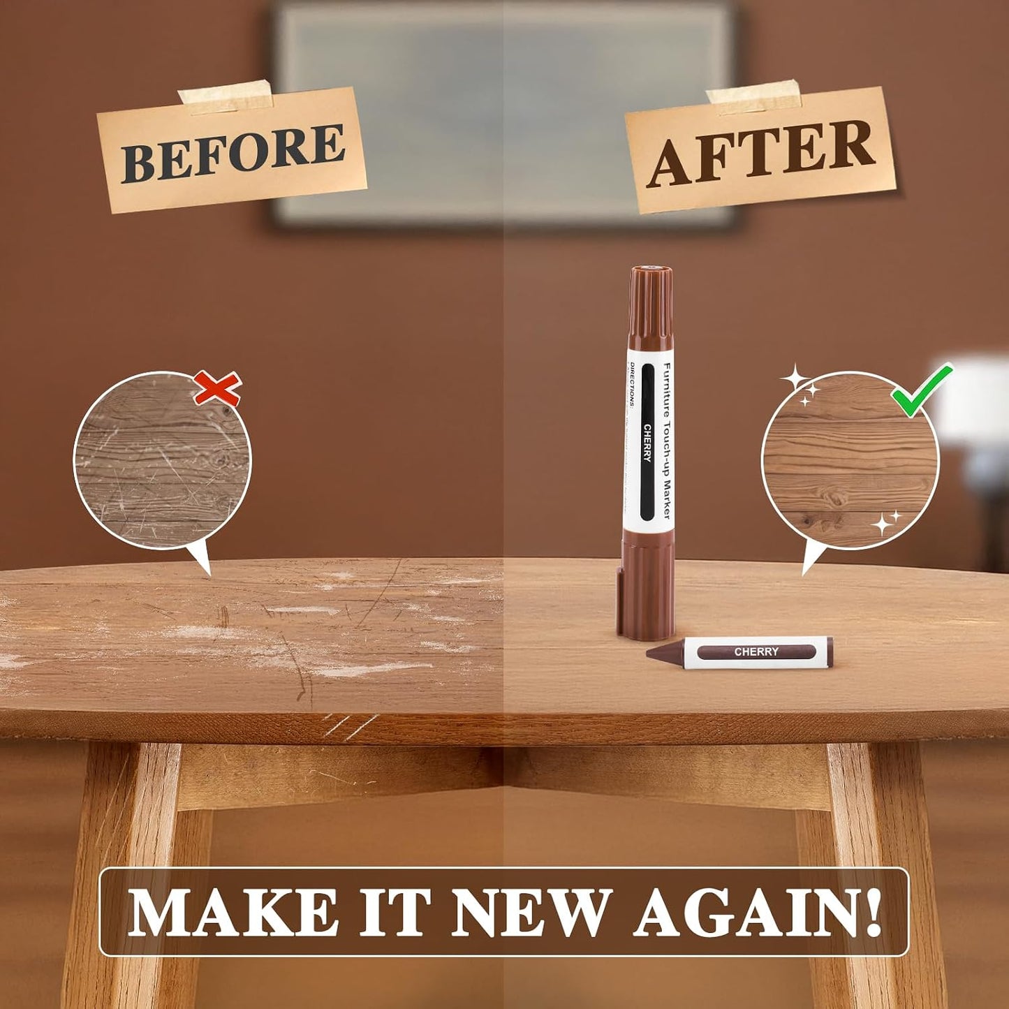 Dual Tip Furniture Markers Touch Up, Upgrade 13 Pcs Markers Furniture Repair Kit, Touch Up Paint Pen and Wood Filler Putty Stick with Sharpener Kit, for Stain Remover, Floor Scratch Repair