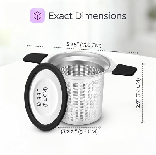 Stainless Steel Tea Infuser for Loose Leaf Tea – Extra Fine Mesh Strainer with Heat Proof Double Handles & Lid, Reusable Filter Fits Mugs, Cups & Teapots, Gray