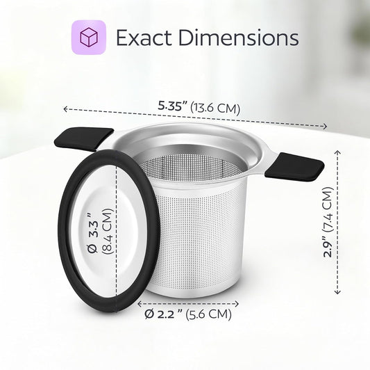 Stainless Steel Tea Infuser for Loose Leaf Tea – Extra Fine Mesh Strainer with Heat Proof Double Handles & Lid, Reusable Filter Fits Mugs, Cups & Teapots, Gray
