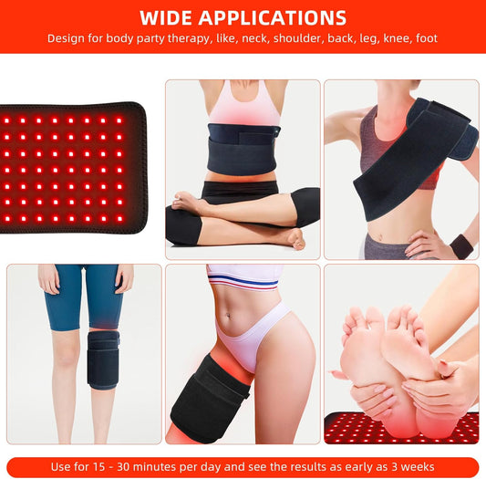 bonodave Red Light Therapy Pad for Body Back Knee Shoulder Hands Feet 660nm 850nm Home Use 3 Chips in 1 Infrared Wrap Belt Gift for Women Men (Corded)