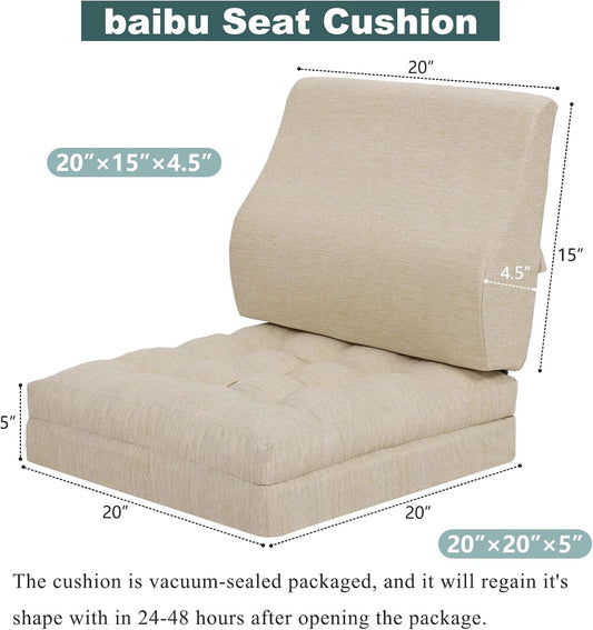 baibu Memory Foam Recliner Cushions with Lumbar Support Pillow Set for Elderly, 20x20x5 Inch Dual-Layer Design Non-Slip Recliner Seat Cushion & Back Support Pillow for Reduce Hip & Lumbar Pain, Brown