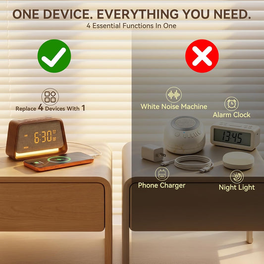 Vivilumens Alarm Clock with White Noise Machine Night Light for Bedroom