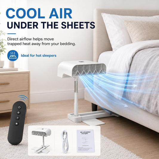 Bed Cooling System,Bed Cooling Fan Under Sheets with 5 Speeds and Remote, Rechargeable,Adjustable Height Mattress Coolings Fan for Hot Sleepers & Night Sweat