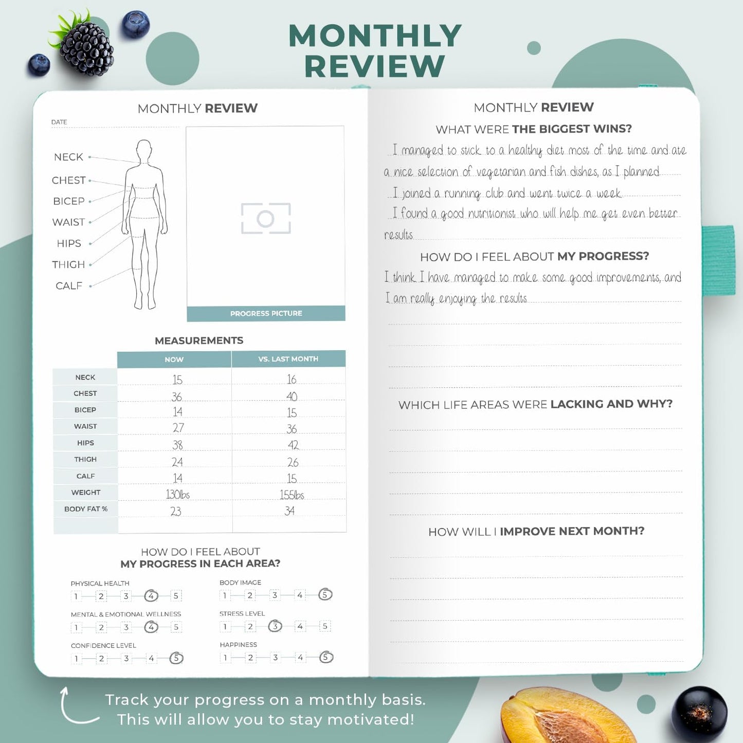 Clever Fox Wellness Planner & Food Journal for Weight Loss, A5 Orange | 5.8"x8.3" nutrition & exercise tracker for women tracking meals, diet & symptom diary, calorie counter notebook, stickers