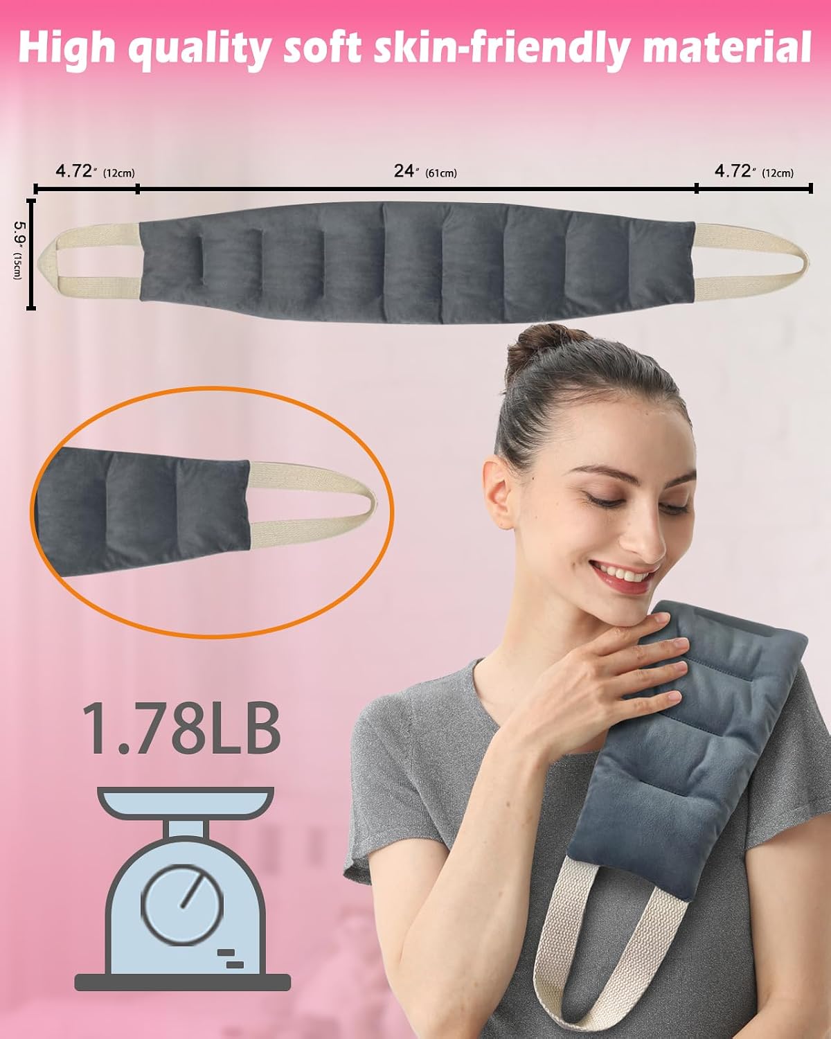 Microwavable Heating Pad, Neck‑Shoulder Wrap with Handles, Unscented