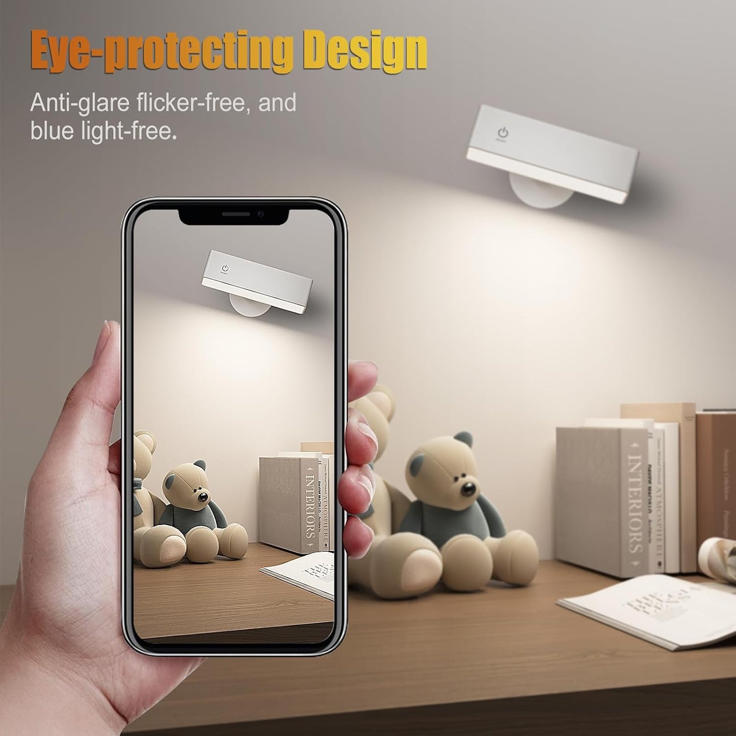 Wireless Wall Sconces 2 Pack, Rechargeable Reading Light for Bed Dimmable | Battery Operated Wireless Wall Light for Bedroom Adjustable Brightness Magnetic 360° Rotation Indoor Black or White