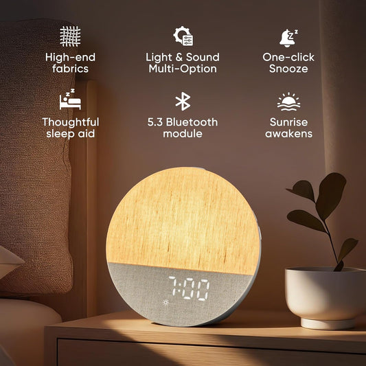 Stillstorm Sunrise Alarm Clock Dual Alarm Clock for Heavy Sleeper | Wood Grain Dimmable Night Light, White Noise Machine for Baby, 30 Sleep Sounds, Wake Up Light with 17 Effects