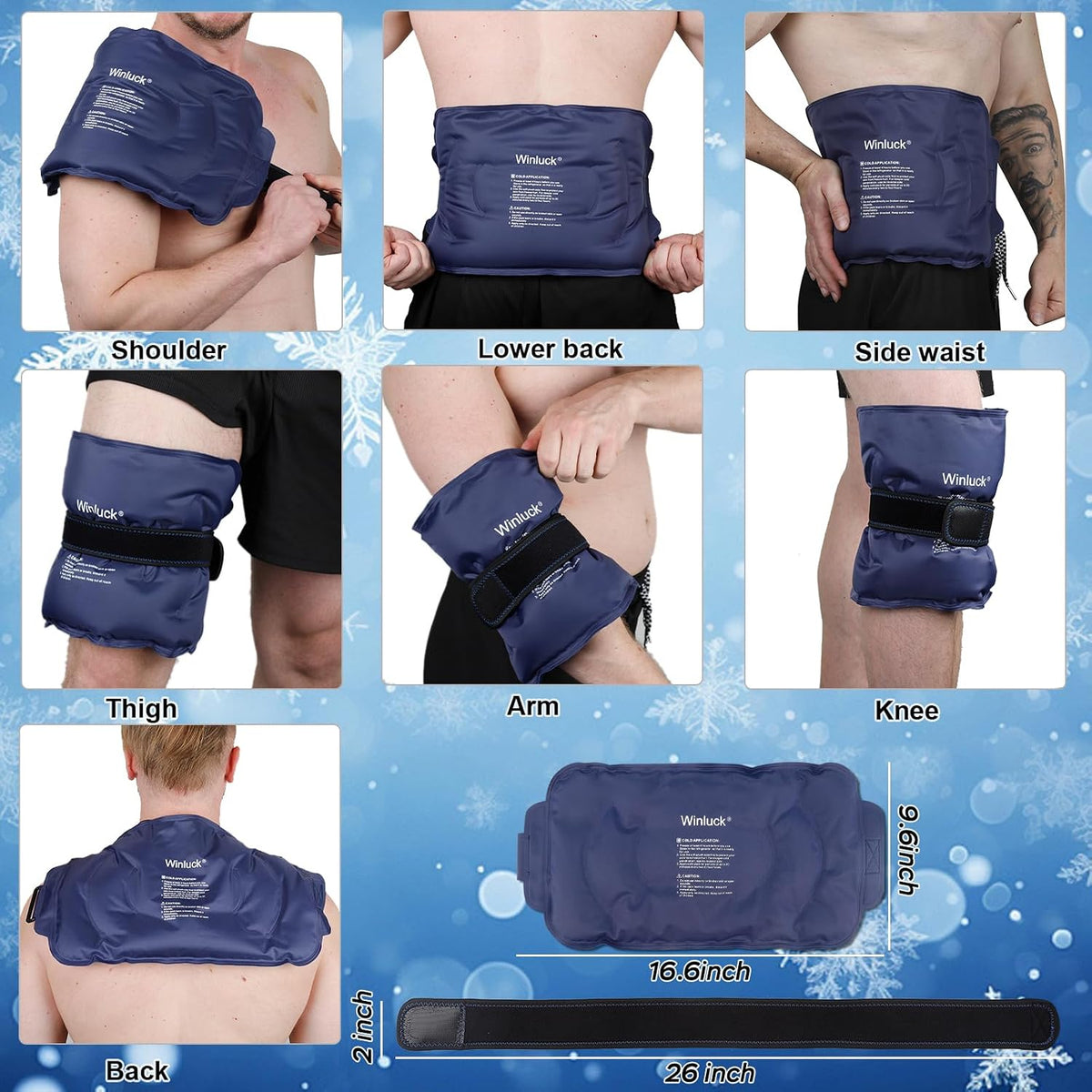 Reusable Gel Ice Pack 2 Piece Set Soft Cold Hot Compress Wraps with Straps