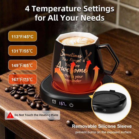 Coffee Mug Warmer Set Smart Heated Electric Tea Coffee Cup Warmer for Desk | Coffee Warmer with Mug Set, Beverage Candle Heater, 4 Temperature Control 8 Hours Auto Shut Off, Coffee Gifts for Men Office