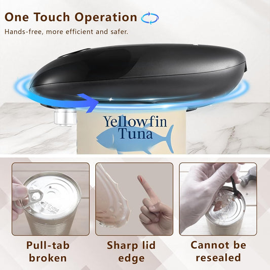 SAKAMOSH Electric Can Opener Smooth Edge | Seniors-friendly One-Touch Operation, Safe & Smooth Edges, Fits Most Cans, Ideal Kitchen Gift, Battery Operated, Black
