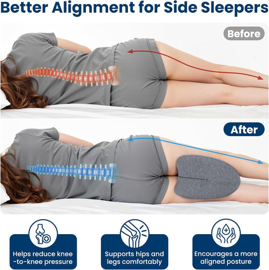 Knee Pillow for Side Sleepers Hip Pain, Gel Memory Foam, Grey