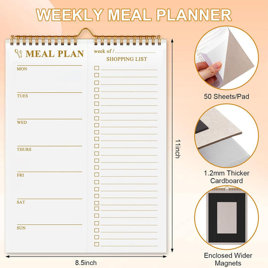 AZUREAL 50 Sheets Meal Planner, 8.5x11 Inch Double Helix Magnetic Meal Planning Notepad and Grocery List Notepad with Tear-Off Shopping List, Wall-Mountable Daily & Weekly Meal Planner for Fridge
