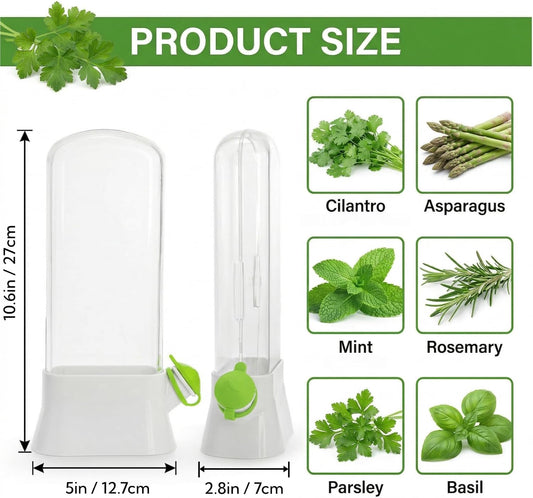 2 Pack Herb Saver for Refrigerator, Fresh Herb Keeper Preserver | Fresh Herbs Cilantro Container for Fridge, Parsley, Thyme, Mint, Asparagus, Easy to Use