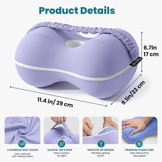 Knee Pillow for Side Sleepers - Smooth Spine Alignment Pillow, Memory Foam Knee Pillows for Back Hip Pain, Spine Aligning, Sciatica, Surgery Recovery, Pregnancy