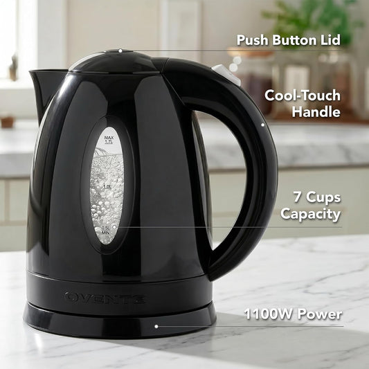 OVENTE 1.7L Electric Kettle with 1100W Fast Boiling Water, White KP72W | Best For Coffee or Tea, BPA-Free, Water Level Gauge, Auto Shut-Off, Indicator Light, Boil-Dry Protection & Removable Filter