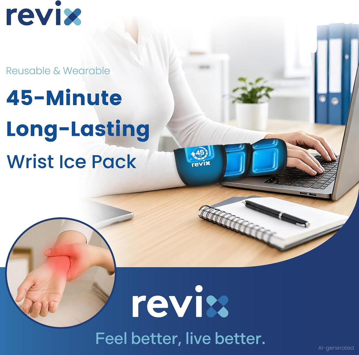 REVIX 45-Min Long-Lasting Wrist Ice Pack for Carpal Tunnel Relief