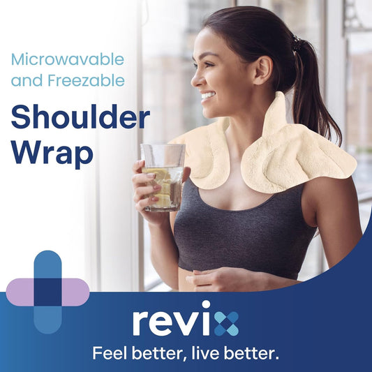 REVIX Microwavable Heating Pad for Neck Shoulders & Back, Moist Heat, Gray | Microwavable Moist Heat Wrap with Flaxseed Filling, Stress & Tension Relief, Hot & Cold Therapy for Women & Men, Unscented