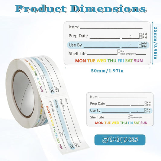 500 Pcs Food Labels Removable Dissolvable Stickers Food Date Labels Stickers, Water/Oil/Tear Resistant Freezer Pantry Label with Perforation Line No Residue Left for Foods Containers Jars Kitchen