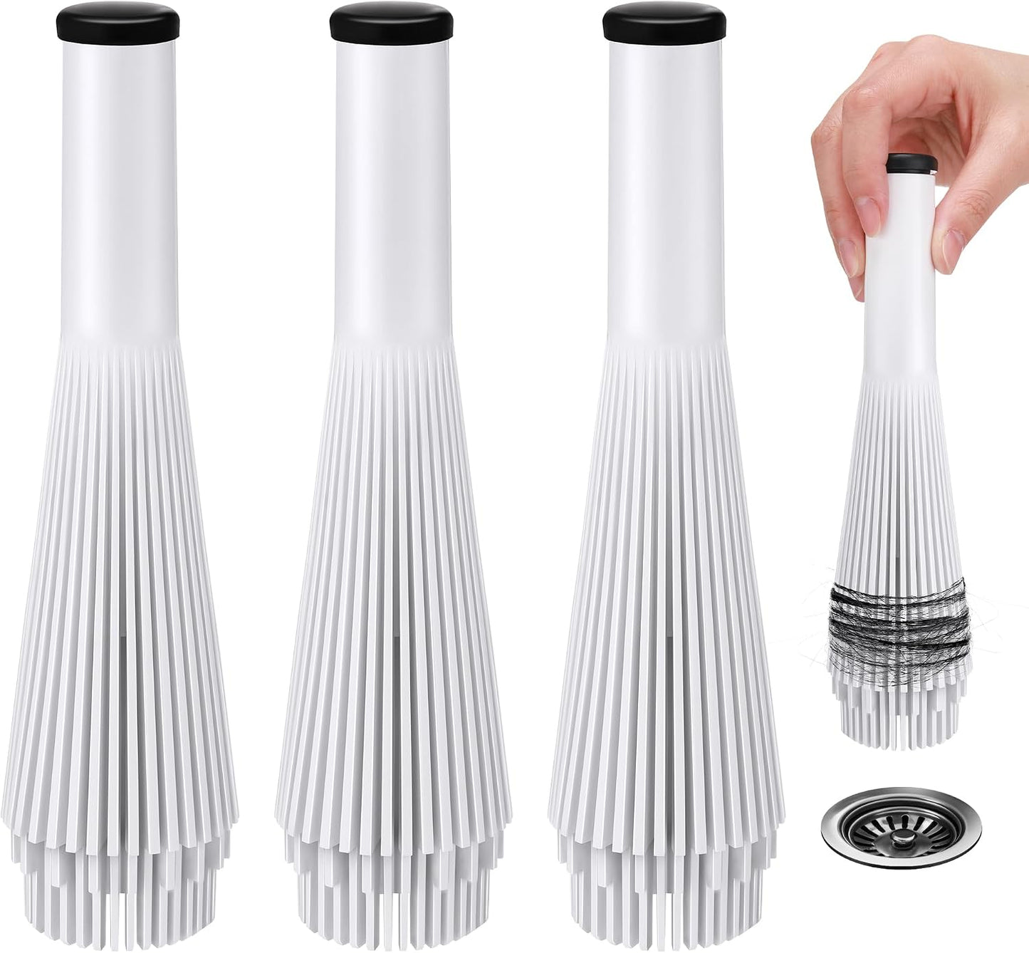 Feekoon 2 Pack Lint Trap for Washer and Utility Sink Drains, Hair Catcher | Fits 1.5 to 1.75 Inch Drains, Nylon Mesh, T Shape Rubber Plug, For Laundry Rooms and Utility Sinks, Removable for Cleaning
