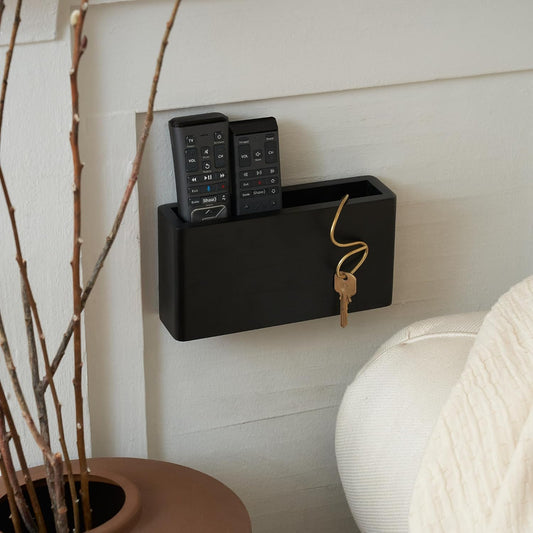 Wooden Remote Control Holder - Adhesive Wall Mount Caddy for 3-4 Remotes | Easy Install Natural Wood Organizer Keeps Them Neatly Organized - Perfect for Any Bed or Living Room Wall